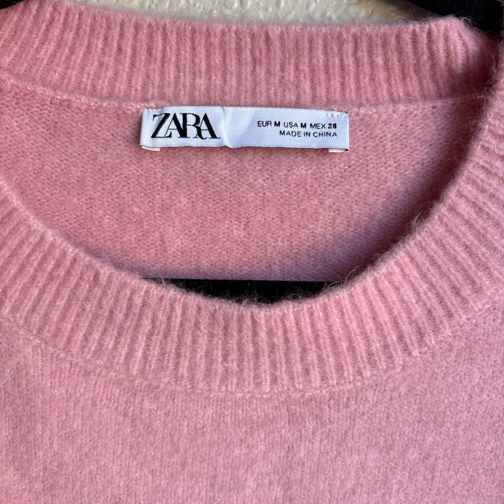 Zara Women M Crewneck Sweater Pink Wool Blend Long Sleeve Oversized Soft Cozy - Picture 2 of 7